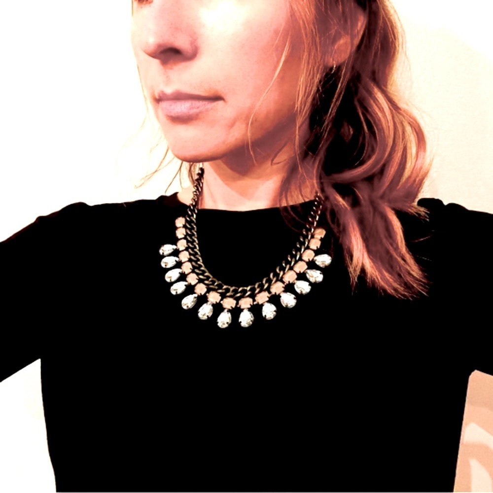 Loft- Statement necklace, copper color chain, taupe and crystal